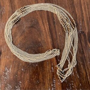 Gold and Bronze Bead Long Multi Strand Layered Statement Necklace